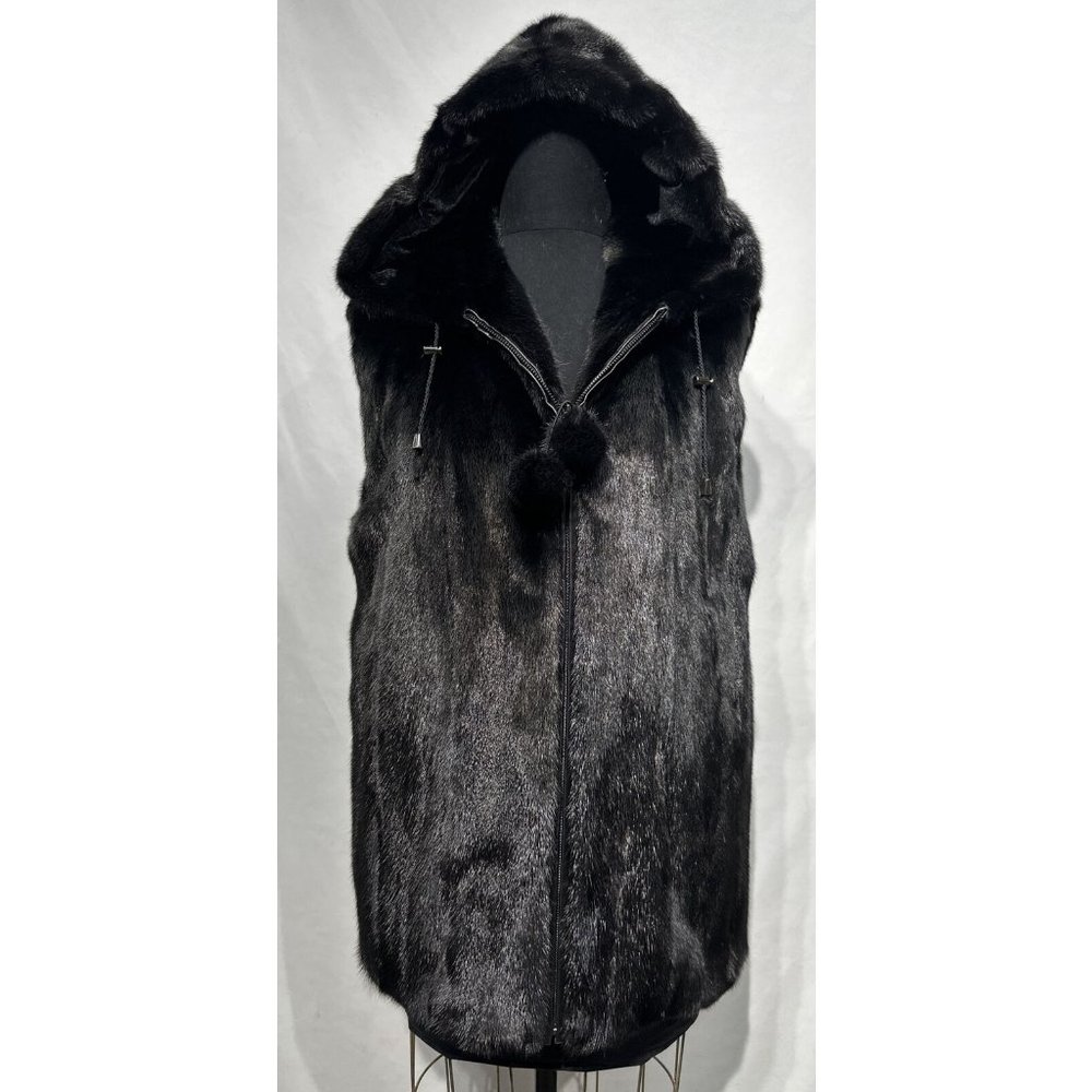 dark ranch mink vest w/ hood (81295)